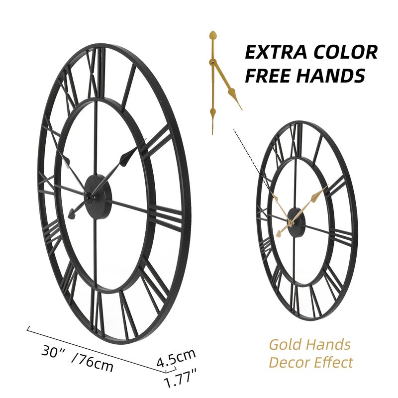 INFINITY TIME Large 30 Inch Wall Clocks for Modern Living Room Decor,Black Metal Roman Numeral Wall Clock Decorative for Dinning Room,Home Office - Image 2